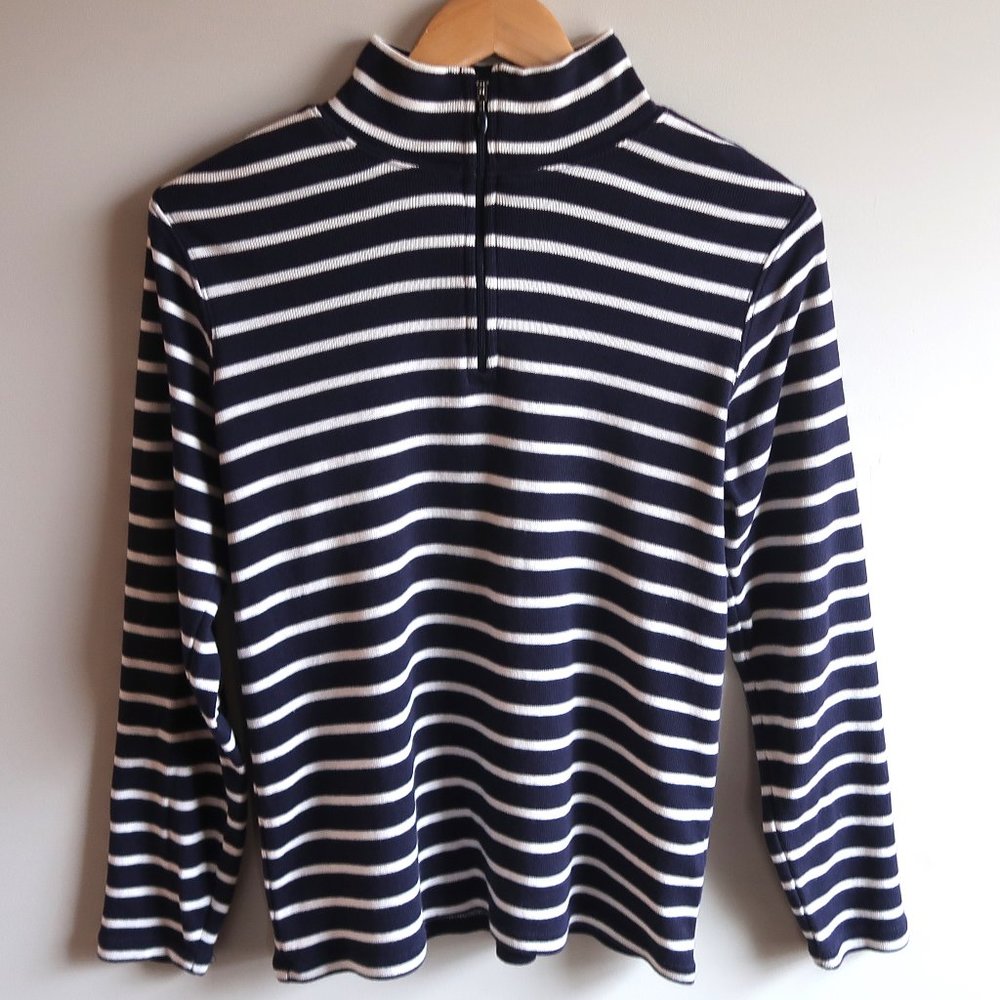 L.L. Bean Navy and White Striped Quarter Zip
